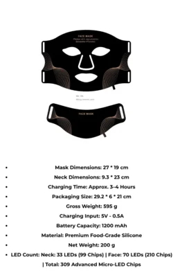 VIMEA 7-Spectrum LED Face & Neck Therapy Mask System vimea 7 spectrum led mask singapore technical specifications